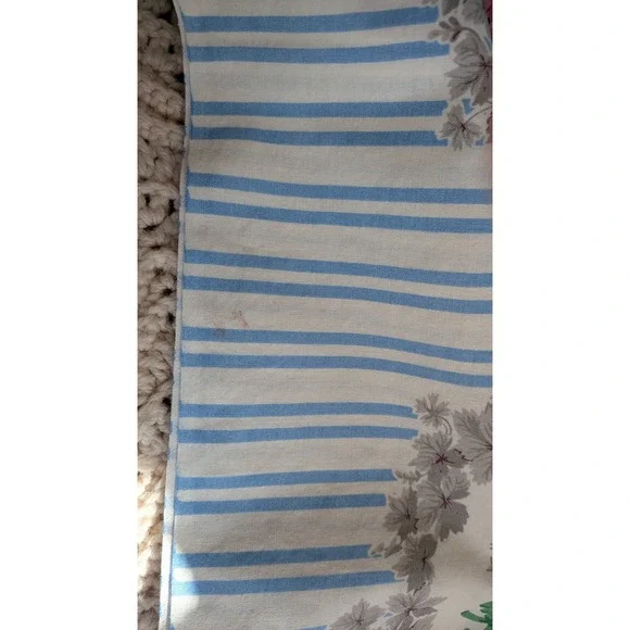 Vintage Floral Trellis Fabric Blue Stripe Border Pink Roses Cotton 132"x53" - Picture 3 of 11